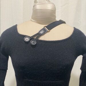 Liu Jo Black Crew Neck Sweater with Button Suspender Detail, Size XS